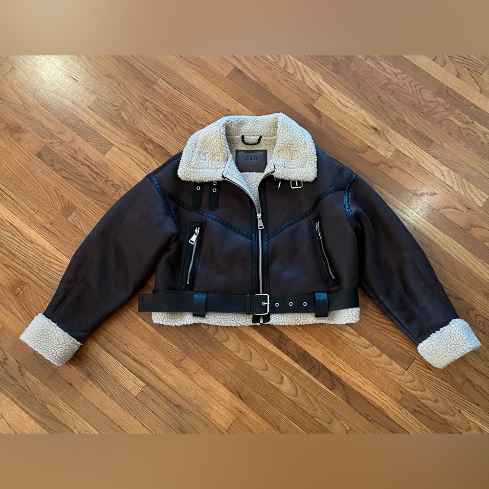 Zara Aviator Jacket // Sherpa // L